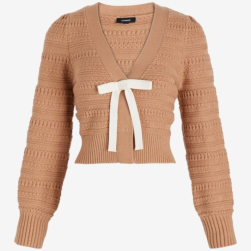 NWT! Express Textured V-Neck Bow Cardigan Size XL - Picture 14 of 16